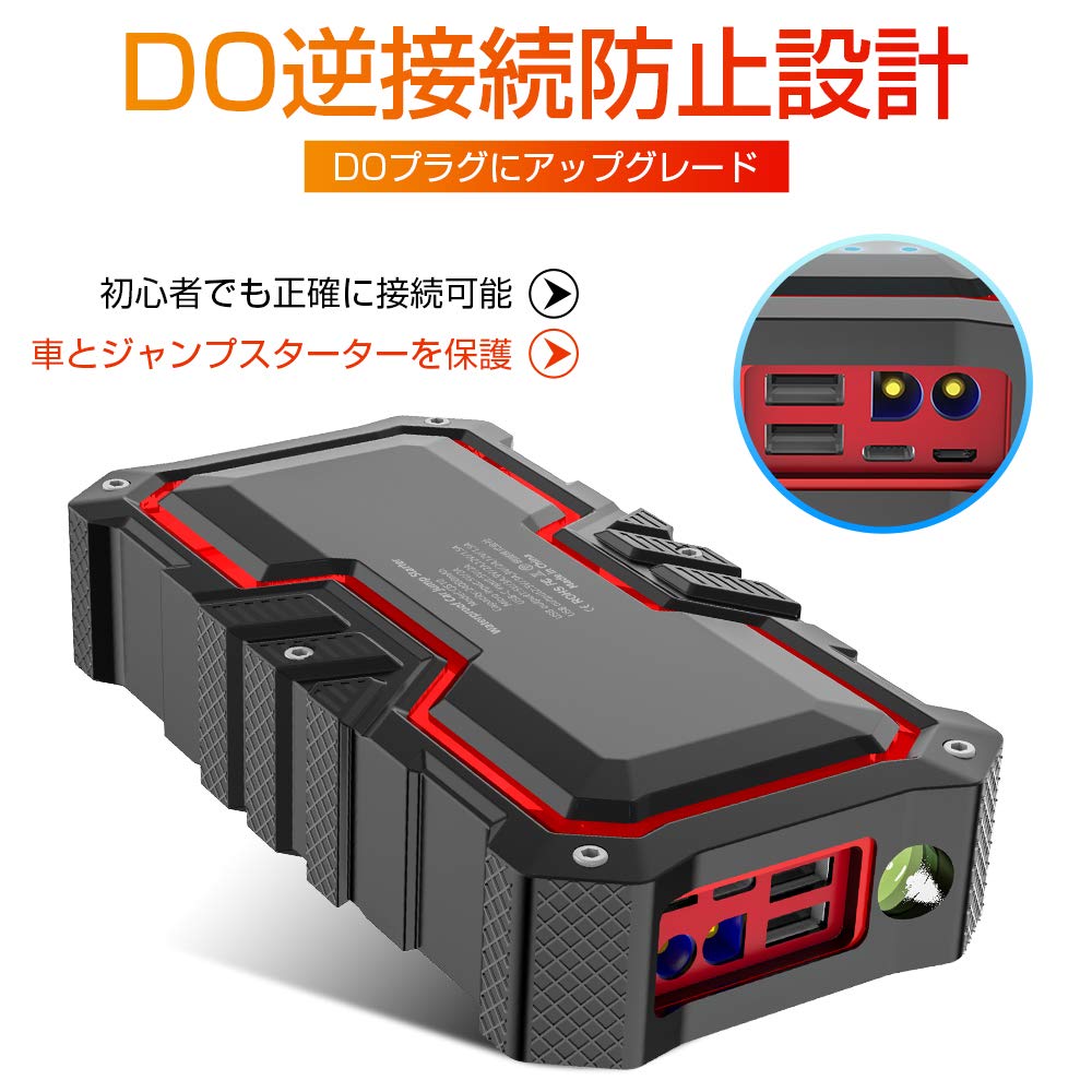 SLuB ジャンプスターター 24000mAh 大容量 ピーク電流1200A 12V車用エンジンスターター (全てのガソリン車/6Lのディーゼル車) 2つUSB出力 QC3.0対応 Type-C/Micro入力 スマホ急速充電器 モバイルバッテリー機能 LEDライト搭載 車緊急始動